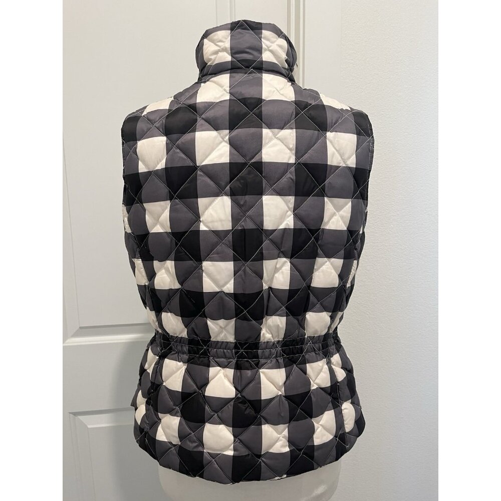 Talbots Down Fill Puffer Vest Size M Black White Plaid Elastic Waist Zip Snaps - Picture 2 of 10